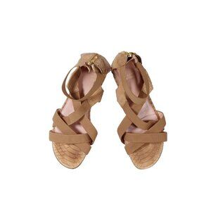 Stuart Weitzman Women's 9M Beige Sandals Elastic Straps Snakeskin Open Toe Shoes